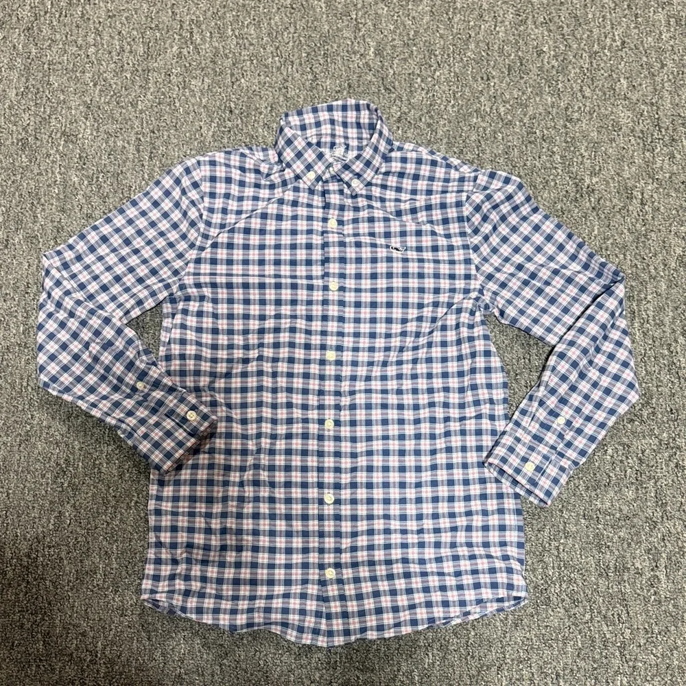 Vineyard Vines Blue and White Kids Plaid Shirt - Picture 1 of 4